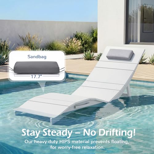 Image of Stoog Folding Pool Lounge Chairs Set of 4, HIPS Anti-Floating Outdoor Chaise with Headrest, Heavy Duty Pool Chairs for Hotel, Beach, Sun Deck, White