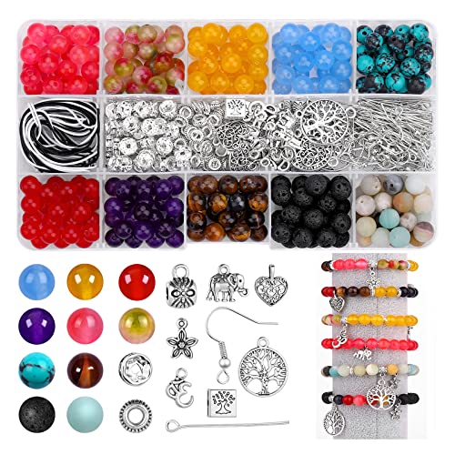 Bead bracelet making kit,Beads for Jewelry Making Bulk Mixed 471pc Healing Bead Rock Loose Nature Stone Gemstone for DIY Bracelet Necklace Essential Oil