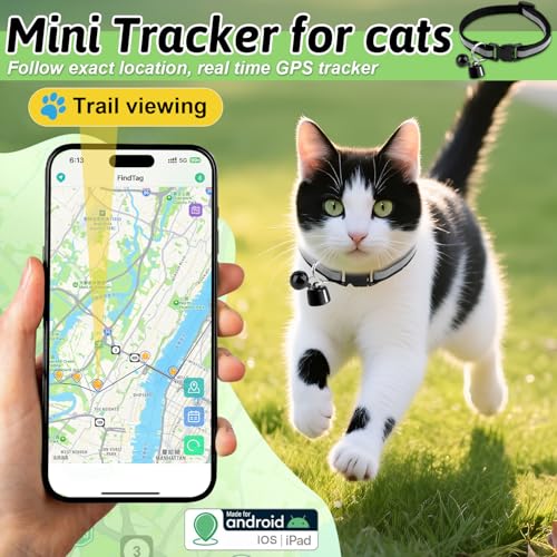 Bukbas GPS Tracker Katze Hund, Mini GPS Tracker Ohne ABO für Katzen Hunde, Kompatibel mit iOS & Android, Bluetooth Haustierortungsgerät