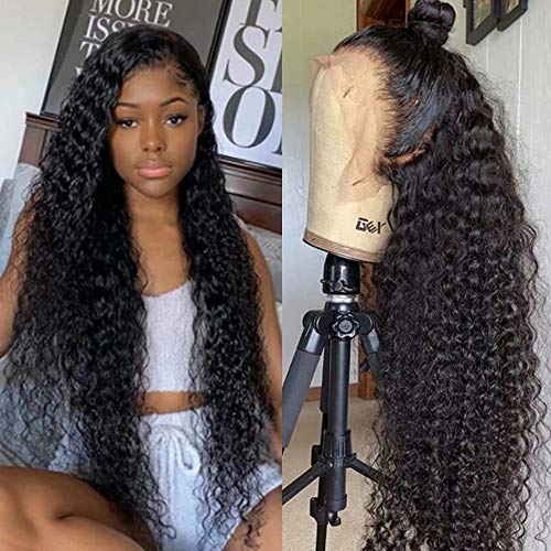 Maxine 360 Lace Frontal Wig Pre Plucked with Baby Hair 22inch Water Wave Lace Front Wigs 150% Density Wet and Wavy Brazilian Human Hair Wigs for Women Natural Black Color Slightly Bleached Knots
