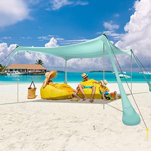 kegemor Beach Tent Sun Shelter UPF50+ 10x10 FT Windproof Pop Up Canopy Shade with Sand Shovel Carrying Bag, Portable Lightweight Outdoor Family Sunshade for Camping Trips Backyard Fishing Picnics