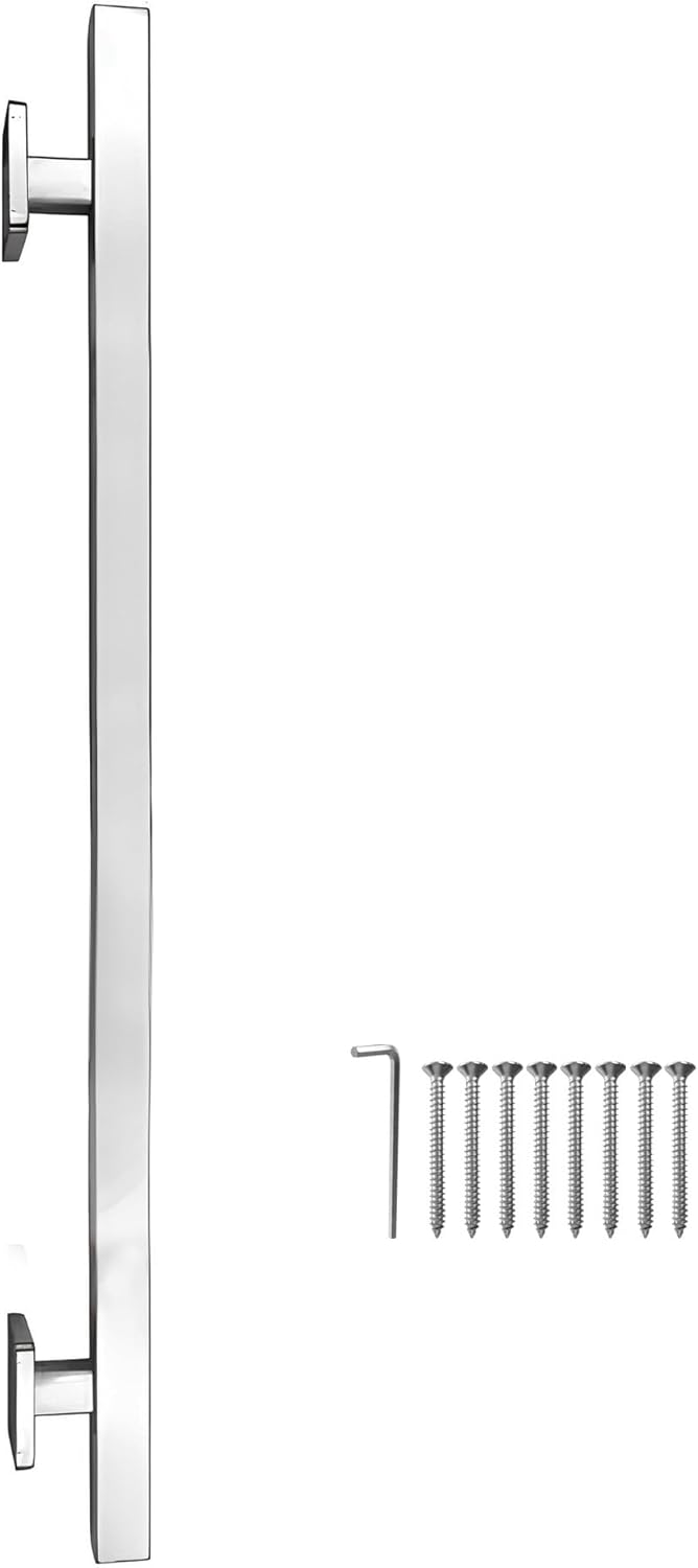Brixwell Straight Square Grab Bar Stainless Steel Material, Polished Stainless Finish, 31-1/2" Length, 24" Hole Spacing, Tubular 1-1/4" Diameter, Included Cover Flanges and Mounting Hardware