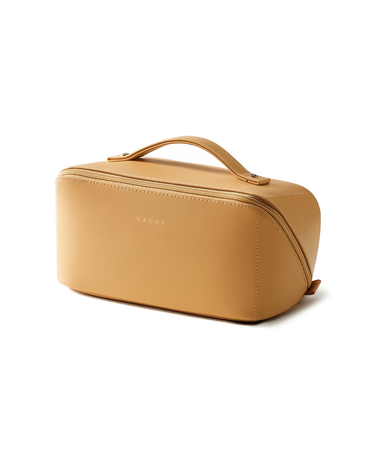 EACHY Travel Makeup Bag for Women, Flat Open Cosmetic Bag, Yellow, Medium