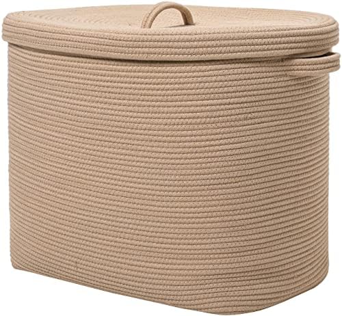 22"x14"x18" Rectangular Extra Large Storage Basket with Lid, Cotton Rope Storage Baskets, Laundry Hamper, Toy Bin, for Toys Blankets Storage in Living Room, Baby Nursery, All Beige