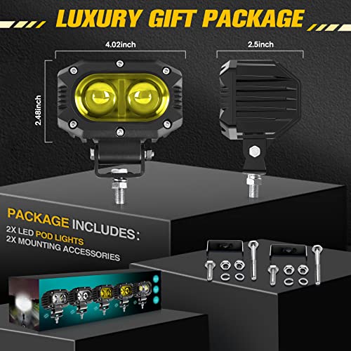 Co Light Led Pods Lights Bar Yellow Fog Lights Spot Beam Driving Lights Work Light Pods Fit For Motorcycle Atv Utv Suv Car Tractor Forklift Truck Boat, 2Pcs #TOP4