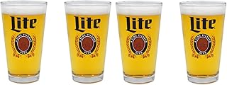 Miller Lite Pint Glass Set, Fine Pilsner Beer Glasses, 16 oz, Set of 4
