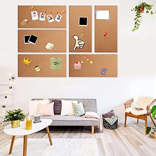 6 Pack Cork Bulletin Board,1/2" Thick Cork Boards Frameless Cork Tiles,Self-Adhesive Corkboards Wall Decor Cork Board Tiles with 50 PCS Pushpins for Office, School and Home(17 x 8  image 7