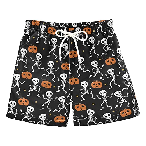 Aflyko Halloween Boys' Board Shorts Pumpkin Skeleton Kid Swim Trunk Girls Bathing Suit All Day Shorts