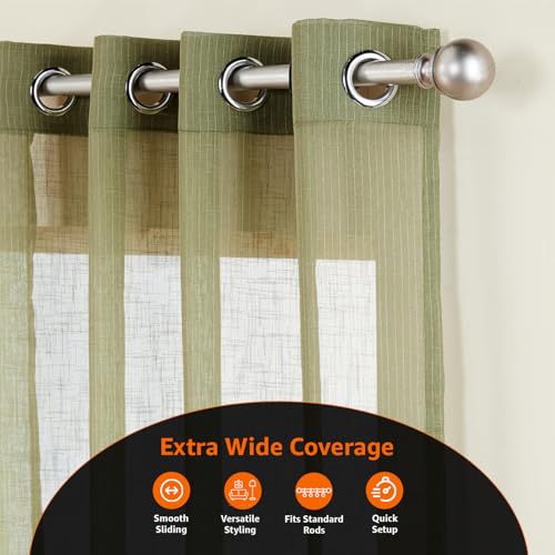 Image of Amazon Basics - Sheer Door Curtains | Light Filtering | 7 Feet | Set of 2 | Plain Design | for Living Room, Bedroom & Balcony | 115 cm x 210cm, Color - Green