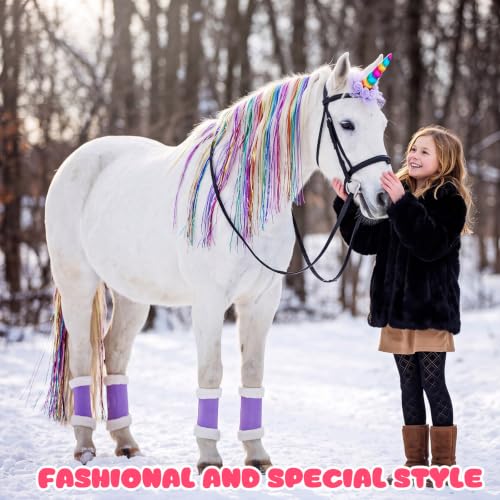 Image of Juexica 23 Pcs Unicorn Horse Costume Horn Hair Extensions Leg Wraps,Purple