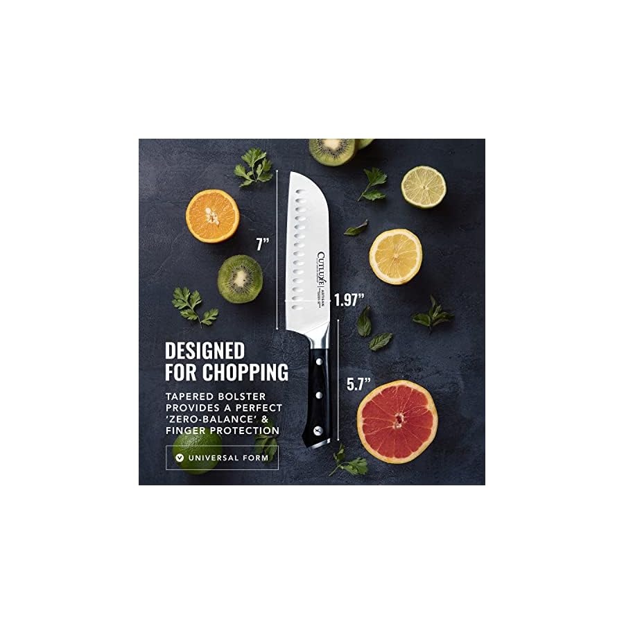 Cutluxe-Santoku-Knife--7-Chopping-Knife-Vegetable-Knife--Forged-High-Carbon-German-Steel--Full-Tang-Razor-Sharp--Ergonomic-Handle-Design--Artisan-Series Cutluxe Santoku Knife – 7" Chopping Knife, Vegetable Knife – Forged High Carbon German Steel – Sheath Included – Full Tang & Razor Sharp – Ergonomic Handle Design – Artisan Series