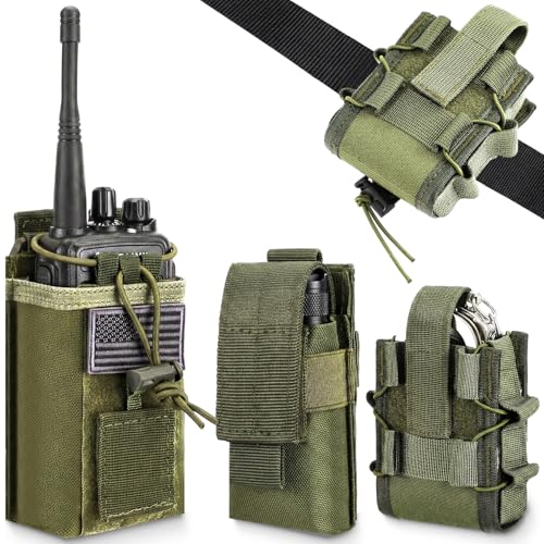 Shinylin 3 Pack Molle Pouches Set with Flashlight Holster, Radio Holster and Handcuff Holder Utility Tactical Pouches Molle Accessories for Duty Belt, Police Vest, Thickened Nylon(Military Green)