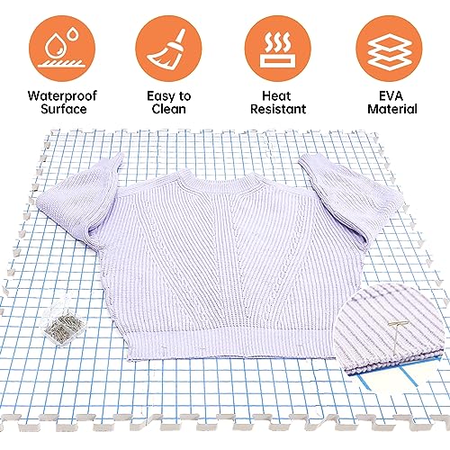Image of Iswabard Blocking Mats for Knitting & Crochet Projects Crochet Blocking Board 9 Pack, Thickness 0.7 inches,150 T-Pins and 1 Storage Bag, Blocking Board for Crocheting Knitting Blocking Mats and Pins