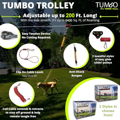 Tumbo Trolley 150ft - Anti-Shock Aerial Dog Runner for Yard Small and Large Breeds - Heavy Duty Dogs Gear - Best Dog Run and Zipline for Backyards - Trolley System Camping - 100ft / 150ft / 200ft - Image 4