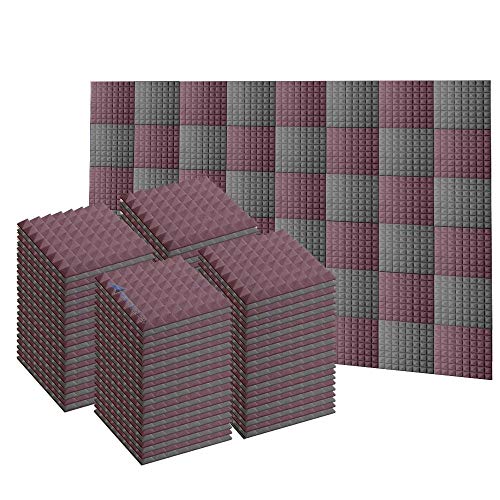 Arrowzoom New 96 Pieces 19.6 X 19.6 X 1.9 Inches Burgundy and Gray Soundproofing Insulation Pyramid Acoustic Wall Foam Padding Studio Foam Tiles AZ1034 (BURGUNDY & GRAY)
