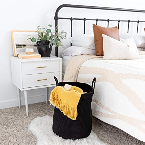 Image of OrganiHaus Tall Cotton Rope Laundry Basket & Hamper, Blanket Storage 52L | Full Black - Tall Cotton Rope Hamper, 52L