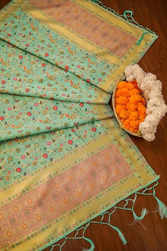 Image of DEVANGI Women's Woven Banarasi Silk Dupatta /Chunni For Women, Floral Print 1 Meter Wide and 2.3 Meter Length Printed Designer Dupatta /Chunni For Girls