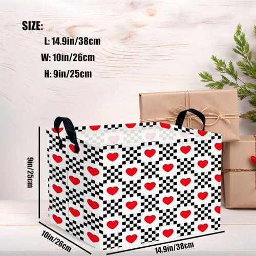 Image of Valentine's Day Basket for Gifts Empty Cute Heart Large Gift Basket Decorative Storage Bin for Kid and Baby Room Decor (Black and White Checkered Heart)