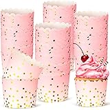 100 Pcs Pink Cupcake Liners 4.5 oz Gold Polka Dot Paper Baking Cups for Muffins Desserts Bake, Easter, Baby Showers, Wedding and Birthday Party