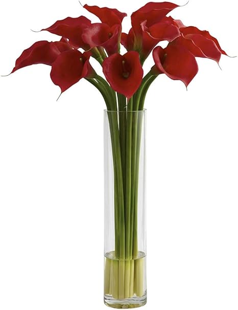 Amazon Marjon 花 レッド カラーリリー 大きな円柱花瓶付き 造花 オンライン通販