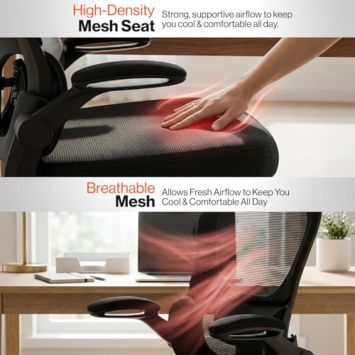 Image of DROGO Aerofly Premium Ergonomic Office Chair for Work from Home, 2D Headrest, High Back Computer Chair with Mesh, Flip-up Armrest, Recline,Adjustable Lumbar Support, Mesh Chair for Office (Black)