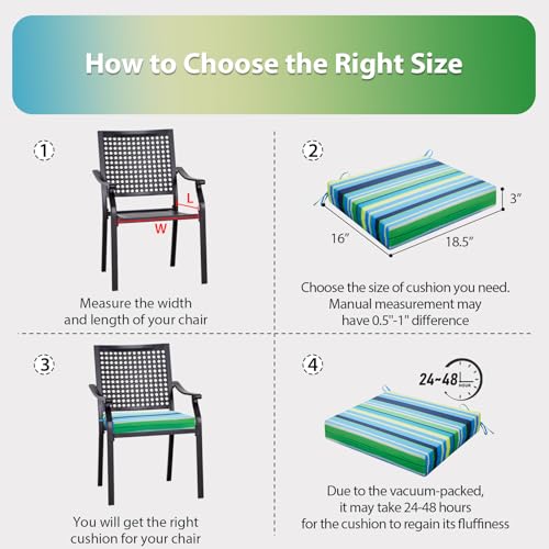 HOMELYSIAN Outdoor Chair Cushions Set of 2, 18.5 x 16 Inch Patio Chair Cushions, Water Resistant, Non-Slip Ties (Blue & Green Pinstripe) by HOMELYSIAN - Used condition - Image 5