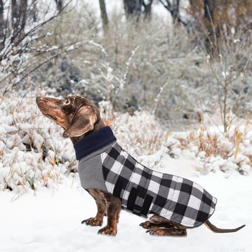 Geyecete Dackel Mantel Winter, Warmer Hunde wintermantel,wasserdichter Hundemantel mit Leinenloch,Hundepullover Hundemantel für kleine Hunde Dackel-schwarz-L