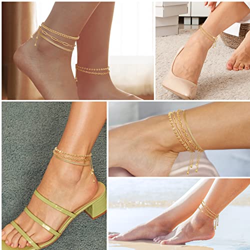Image of Extra Large Anklets for Women Waterproof, 14K Gold Plated Stack Anklets for Women Plus Size, 10 inch+2 inch Non Tarnish Large Ankle Bracelets for Women, Summer Big Ankles Set, Beach Bikini Vacation Jewelry