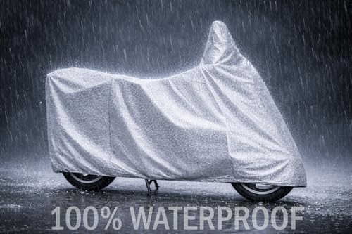 Image of 100% Waterproof Two Wheeler Body Cover Multi Layered Fabric Designed for TVS Jupiter Grande | Belt Buckle Lock | Silver Mag