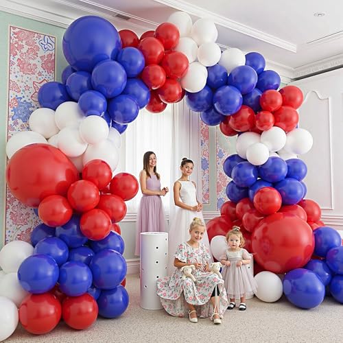 Image of 412Pcs Red White and Blue Balloons Garland Arch Kit, 5 10 12 18 inch Red White Blue Balloons for 4th of July Patriotic Decorations Graduation Baseball Birthday Party Decorations