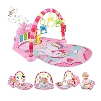 Baby Toys Infant Play Mat Baby Activity Gym with 5 Sensory Learning Toys, Soft Kick & Play Piano Keyboard, Interactive Musical Gym for Newborns 0-18 Months