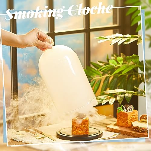 Uiifan 4 Pcs Smoking Cloche Smoking Gun Accessory Glass Dome Cloche Cover Infuser Cocktail with Wood Base for Whiskey Food Drinks, 9. 84 x 5. 91 Inch (Black) by Uiifan - Image 5