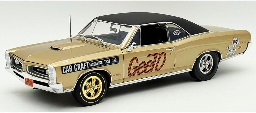 1966 GTO Car Craft Magazine Test Car Gold Metallic with Black Top and Graphics Limited Edition to 300 Pieces Worldwide 1/18 Diecast Model Car by Acme A1801228