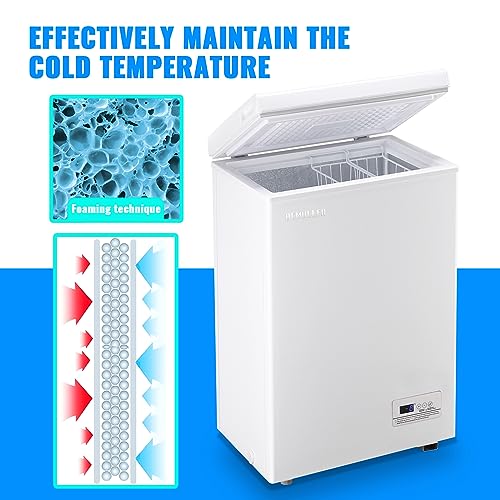 Chest Freezer 3.5 CU.FT Ultra-Low Temperature Deep Freezing Machine (Down to -12 ℉) with Two Removable Baskets Freestanding White Small Mini Compact Fridge Freezer for Home Kitchen Office