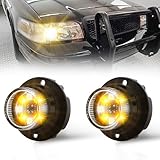 SMALLFATW Amber White LED Emergency Strobe Lights Kit Hideaway Strobe Lights 14 Flashing Patterns Grill Surface Mount Headlight Taillight 1 Inch Round Waterproof for Work Trucks, Vehicles, Car (2PCS)