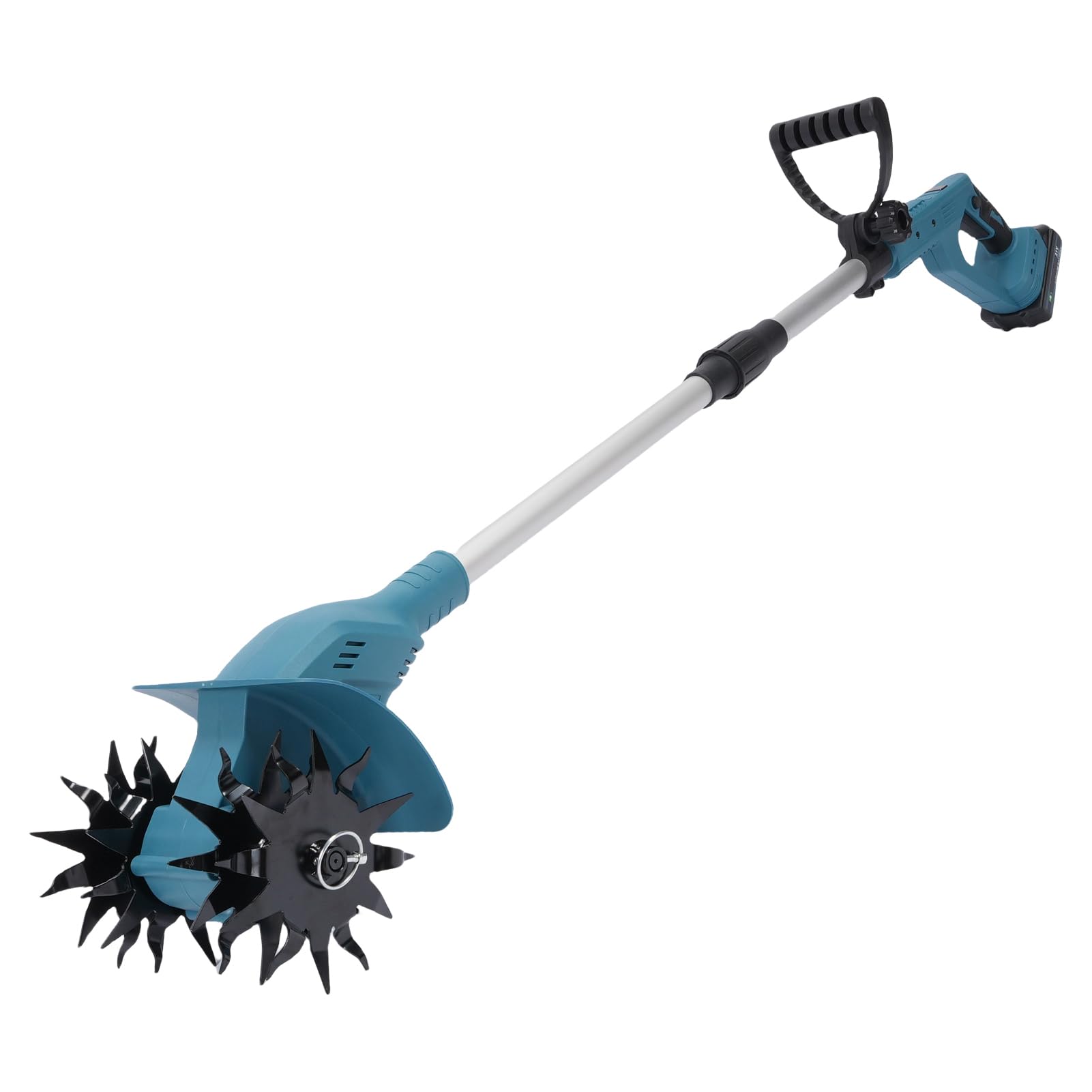 Hyuduo Motocultor Eléctrico Inalámbrico de 21 V, Alimentado por Batería de Litio, Motor Eficiente de 330 RPM, Ideal para Jardines Pequeños y Camas Elevadas (Cuchillas Dobles para máquina Desnuda)