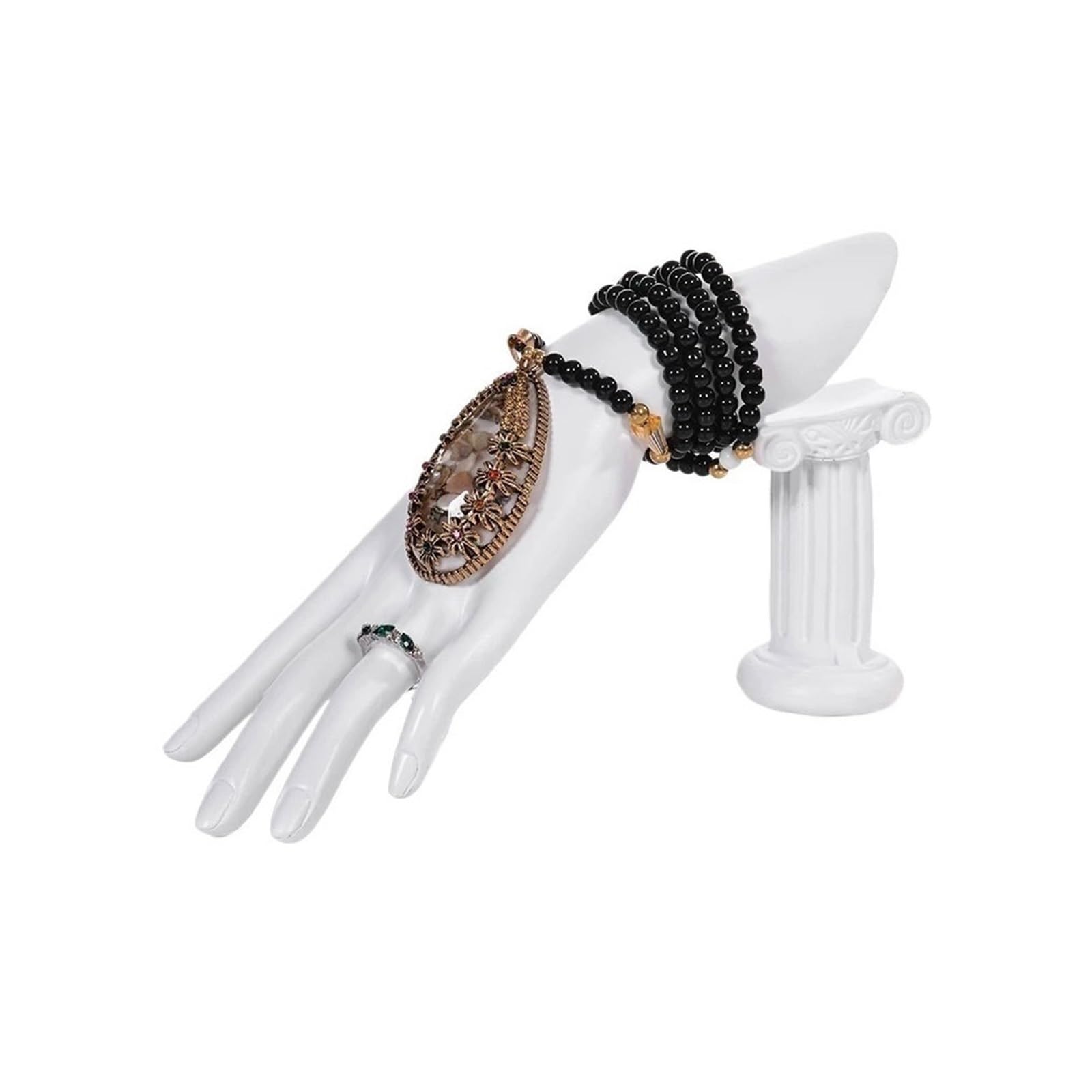 CJHFR472SG Jewelry Organizer Stands Resin Roman Column Base Mannequin Hand Jewelry Display Stand Watche Holder Jewelry Display Stand(White)