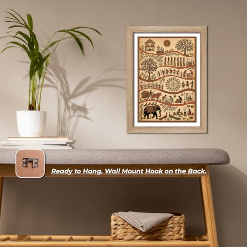 Image of TenorArts Traditional Tribal Folk Art Photo Frame Set of 2 , Indian Rural Arts Decor Wall Hanging Painting For Bedroom Living Room Cafe and Home decor / Minimal Drawing Framed Posters for Decoration (9x12 inches) [T2P-04T]