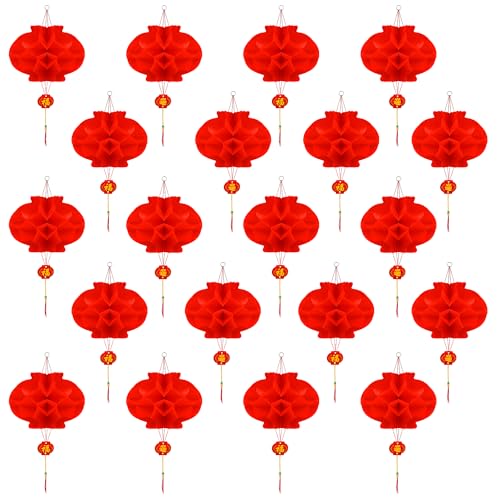 20pcs Chinese Red Paper Lanterns, Chinese Spring Festival Lanterns Chinese New Year Decoration Traditional Hanging Decorations for New Year Spring Festival Wedding Party Decor (11.81x9.45 Inch)