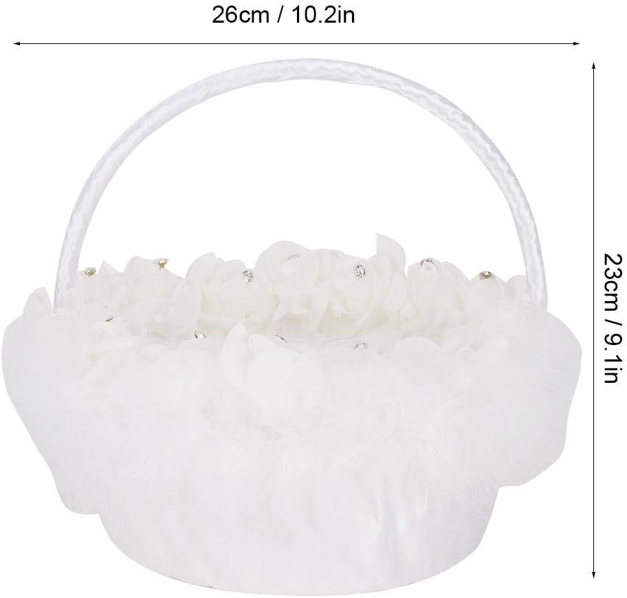 DIXII Flower Girl Basket for Wedding Decoration Lightweight Elegant Wedding Candy Basket with White Satin Decorated Wedding Basket