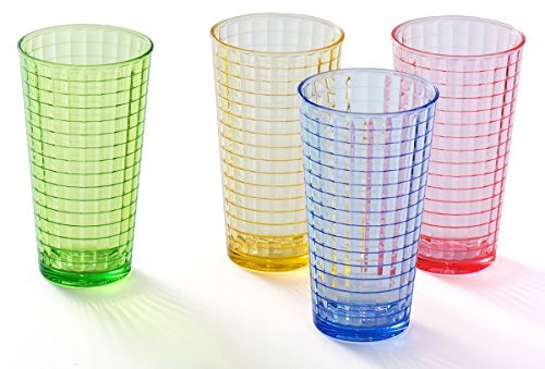 14 Oz Drinking Glasses Set Colored Plastic Tumblers Cups Glassware Highball Glasses for Kids Unbreakable Restaurant Beverage Juice Water Drinkware for Outdoor Camping Picnic Beach BPA Free