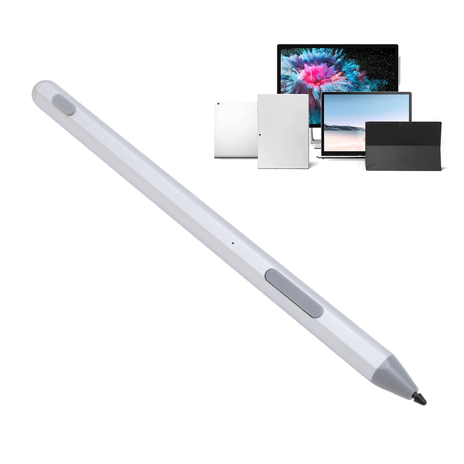 ASHATA Pennino per protocollo MPP2.0, Pennino capacitivo ricaricabile per touch screen, penna magnetica portatile, batteria integrata 130 mAh (argento)