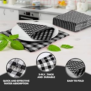   100-Pack-Black-and-White-Gingham-Checkered-Paper-Napkins-Disposable-3-Ply-Decorative-Guest-and-Party-Napkins-for-Summer-Picnic-Barbecue-Wedding-Camping-Table-Decorations-For-Lunch-Dinner