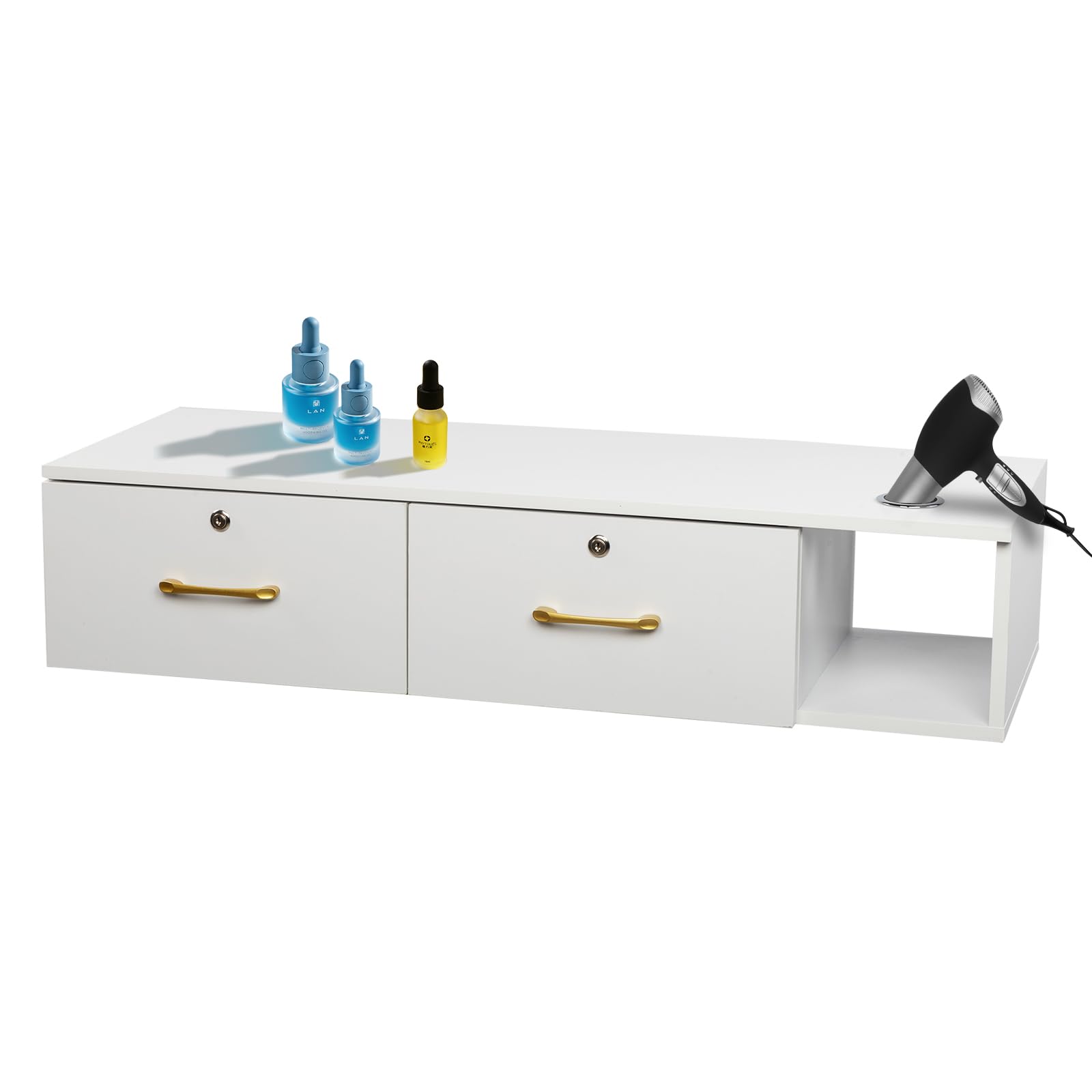 White Floating TV Shelf Under TV Stand Console Cabinet Floating Hanging Desk Home Office Furniture Floating Console Space-Saving Under TV Shelf for Bedroom, Living Room 41.34