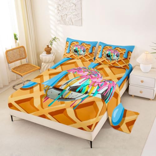Castle Fairy 3D Football Bed Sheets Full Size 4 Pcs,Waffle