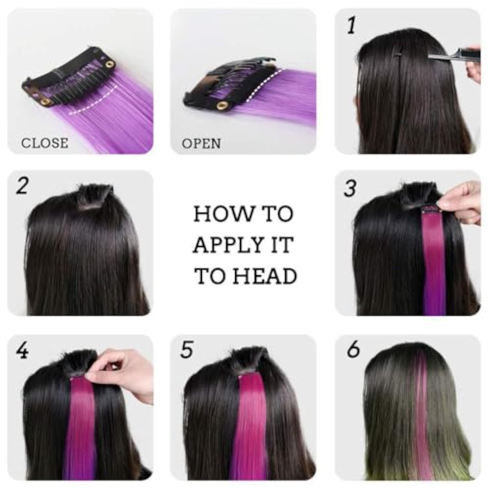 Clip-In Coloured Hair Extensions, 6 Pcs