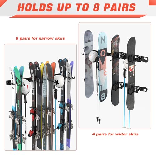 Walmann Garage Ski Rack, Indoor Ski Hangers For Home Shed Storage Wall Mounted Ski Holder Holds Up To 8 Pairs Of Skis thumb #3