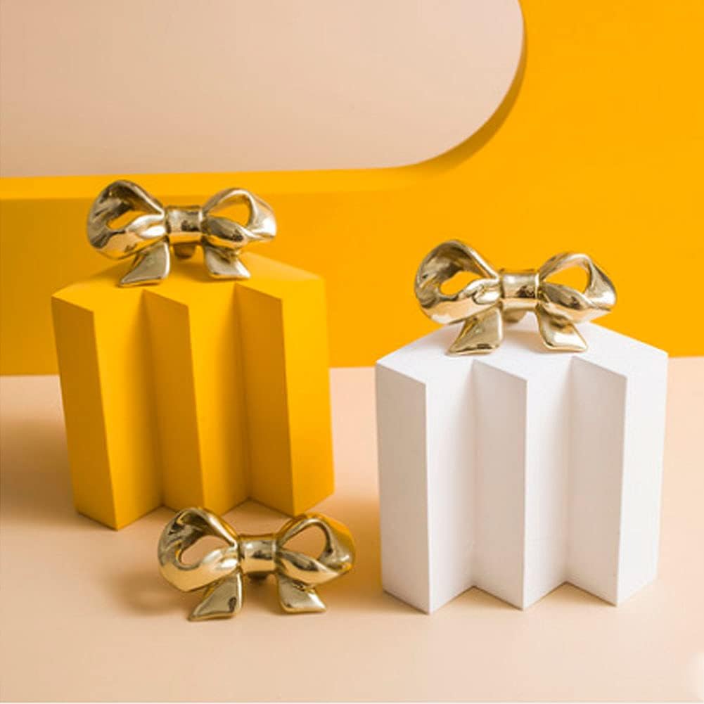 Solid Bow Cabinet Knobs Gold Drawer Pulls Decorative Handle Kitchen Cabinet Knobs Dresser Drawer Hardware 4 Pieces