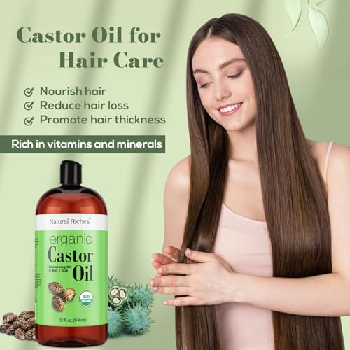 Natural Riches Organic Castor Oil - Cold Pressed, USDA Certified for Dry Skin, Hair Loss, Dandruff, Hair Growth, and Thicker Eyelashes & Eyebrows - 32 fl. oz. - Image 5