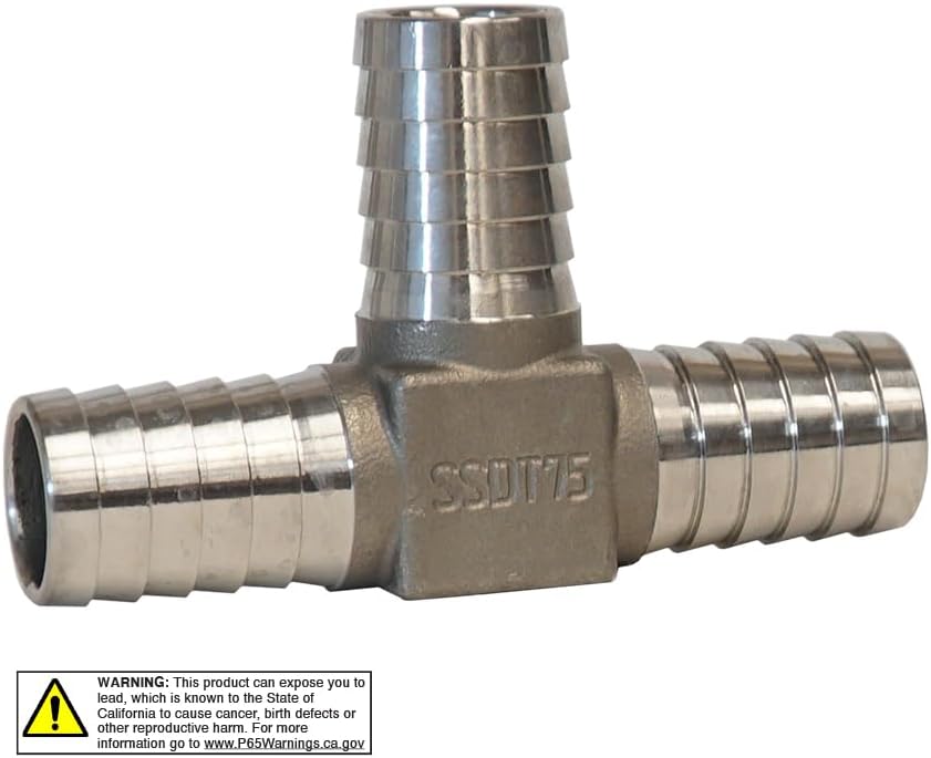 Merrill MFG SSDT100 1" x 1" x 1" Stainless Steel Insert Tee, 304 SS Barbed Tee for 1" Poly Pipe, Corrosion-Resistant Water Line Fitting for Plumbing, Water Well & Irrigation Systems